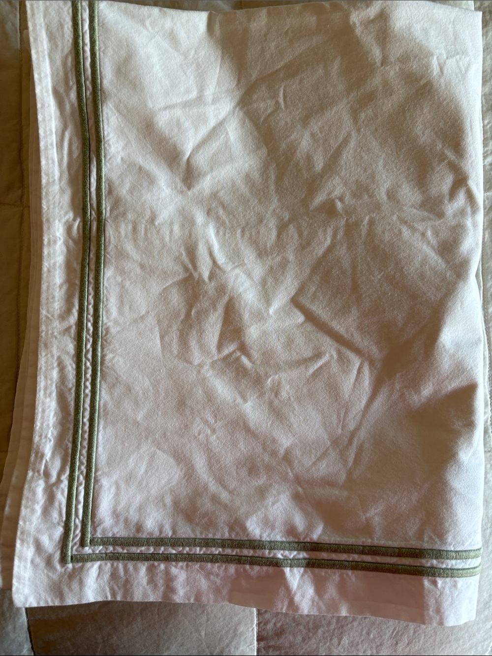 Restoration Hardware White Pillowcase set standard size with Sage Green Trim - Picture 6 of 6